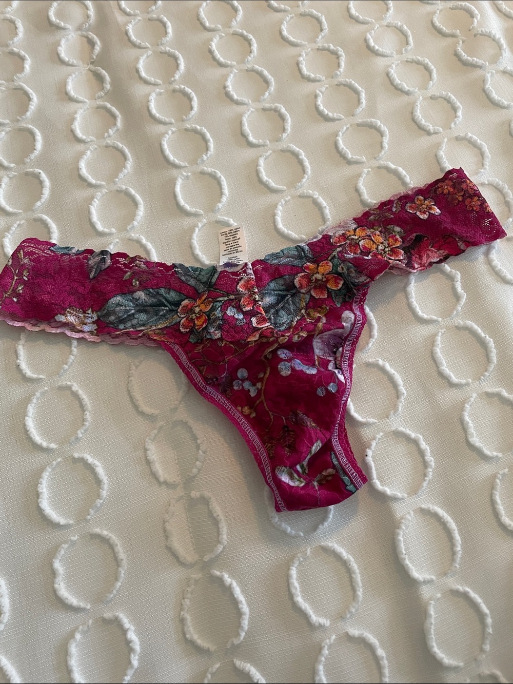 Hanky Panky Magenta Floral Lace Thong with Green and Orange Accents
